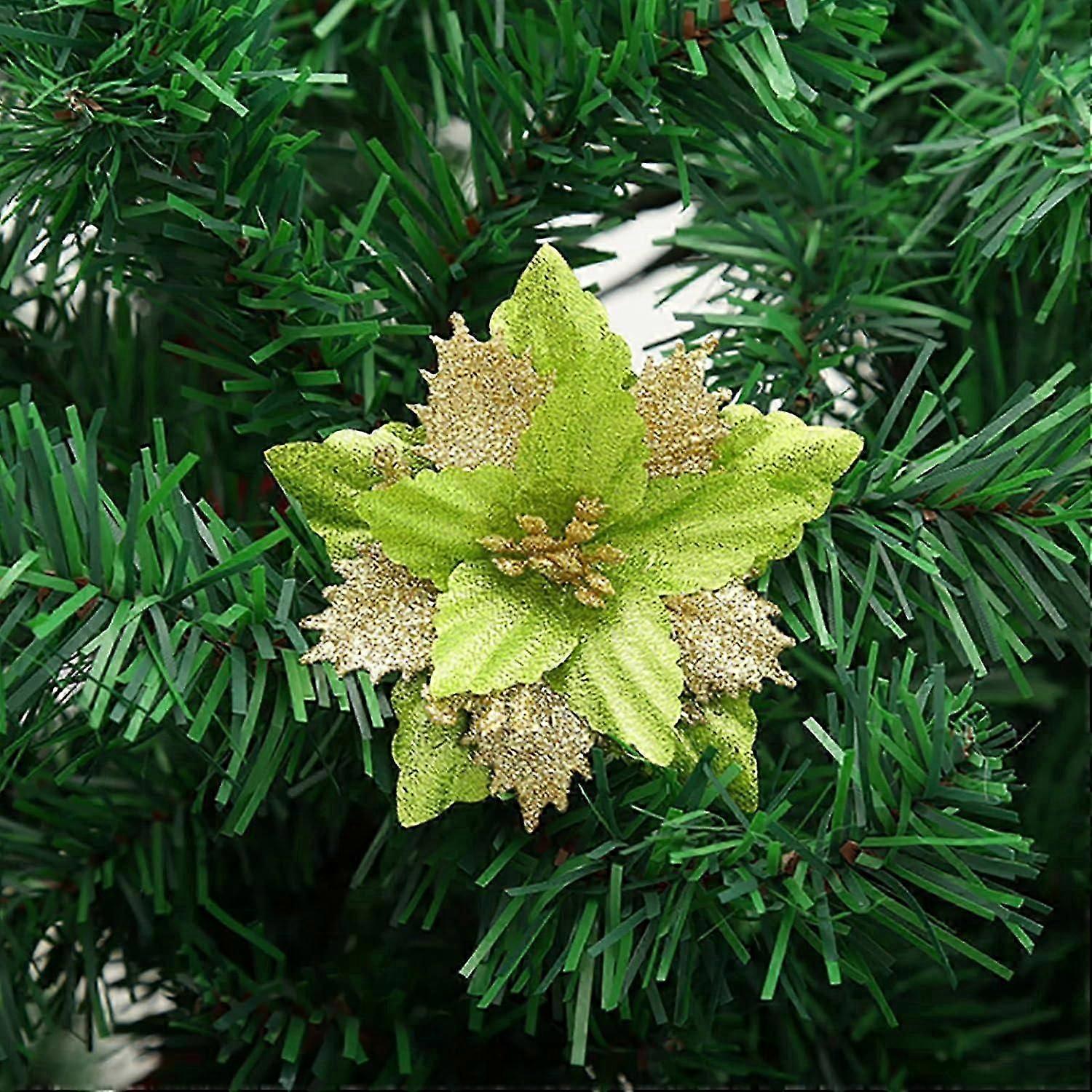 12er-pack Künstliche Weihnachtssternblüten Für Glitzernde Weihnachtsbaumdekoration Mit Grün