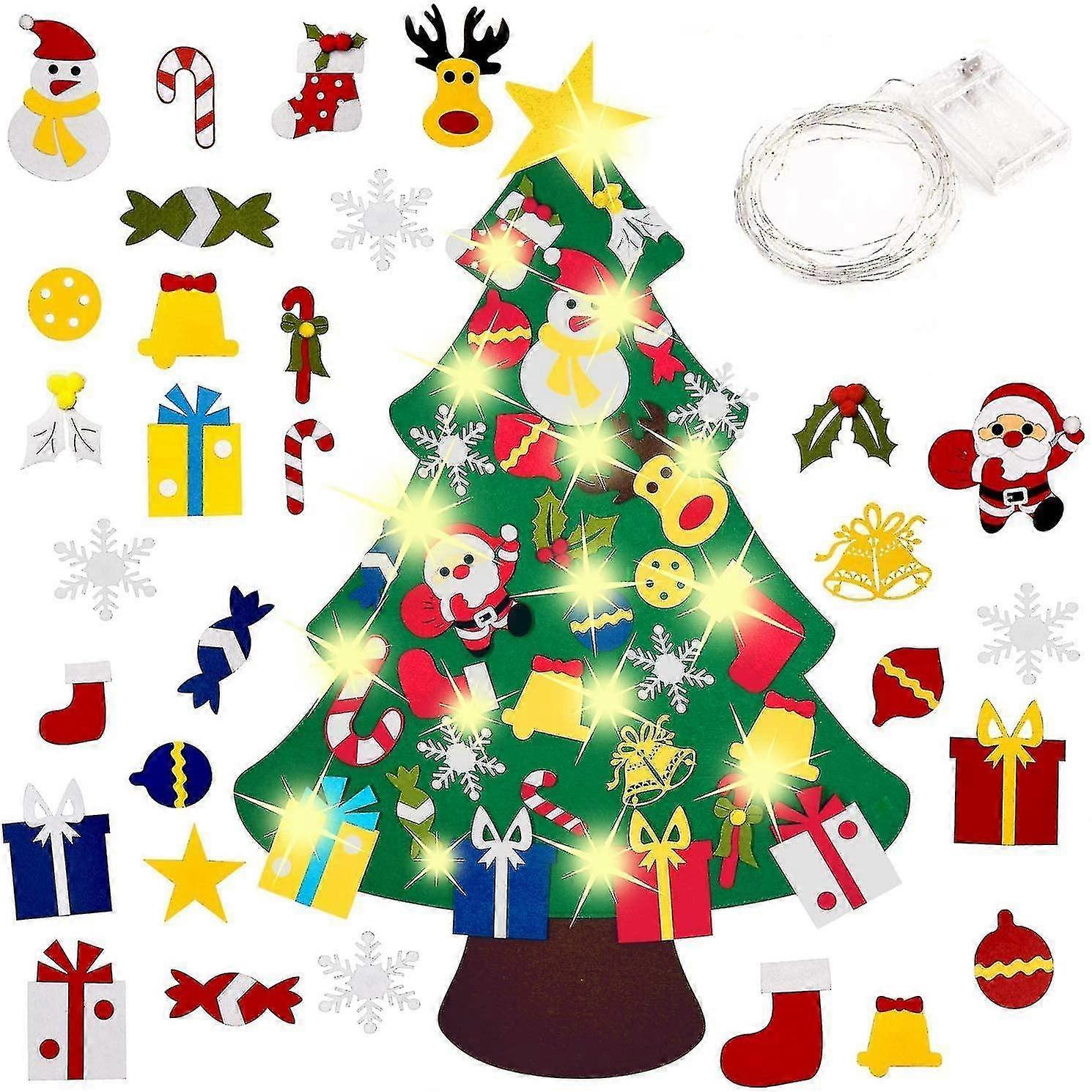 Diy-weihnachtsbaum Aus Filz Mit 30 Ornamenten, Handgefertigte Hängedekorationen, Geschenkidee