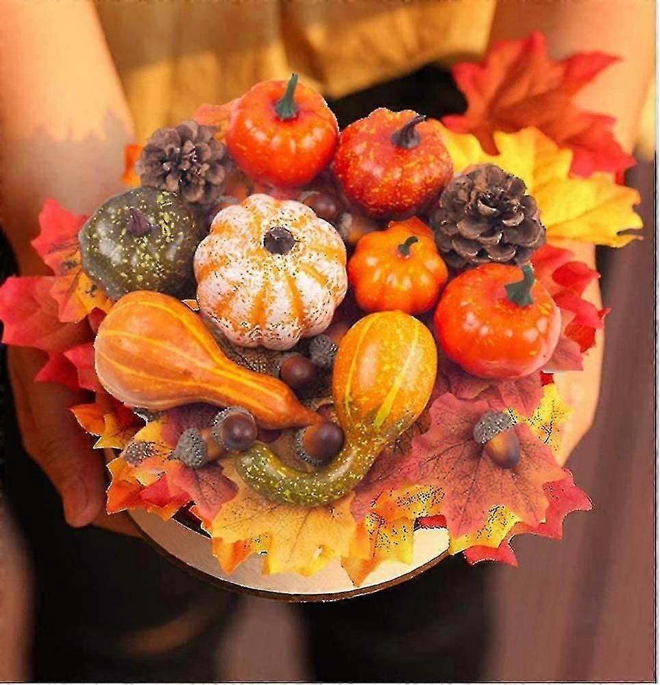 Sternenlicht-kunstkürbisse Zur Dekoration, Halloween-erntedankfest-dekoration, Mini-kunstkürbisse Und -zierkürbisse Mit Ahornblättern Und Moos