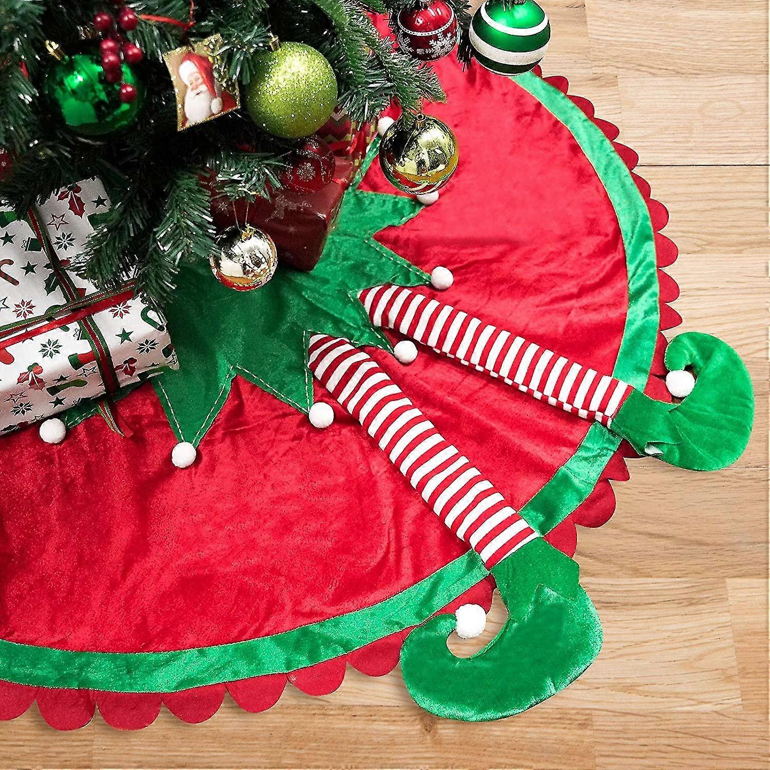 48 Zoll Große Elfen-weihnachtsbaumdecke Mit Zuckerweiß Gestreiften Beinen Und Wellenrand, Weihnachtselfen-dekoration, Baumschmuck, Weihnachtsmannhelfer Unter Dem Baum
