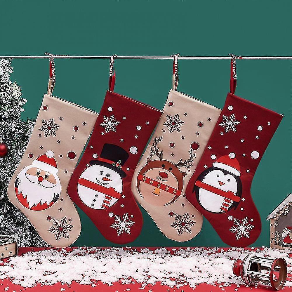 Weihnachtsstrumpf, 47 Cm (18,5 Zoll) Klassische Große Strümpfe Mit Weihnachtsmann, Schneemann Und Rentier – Weihnachtsmotive Für Die Ganze Familie – Weihnachtsfeier-dekoration