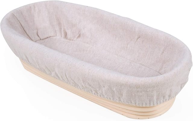 Ovaler Banneton, Brotform mit Wollfutter, ovaler Brotkorb, Brotgärkorb, bis zu 0,7 kg Teig, 30 x 14 x 7 cm