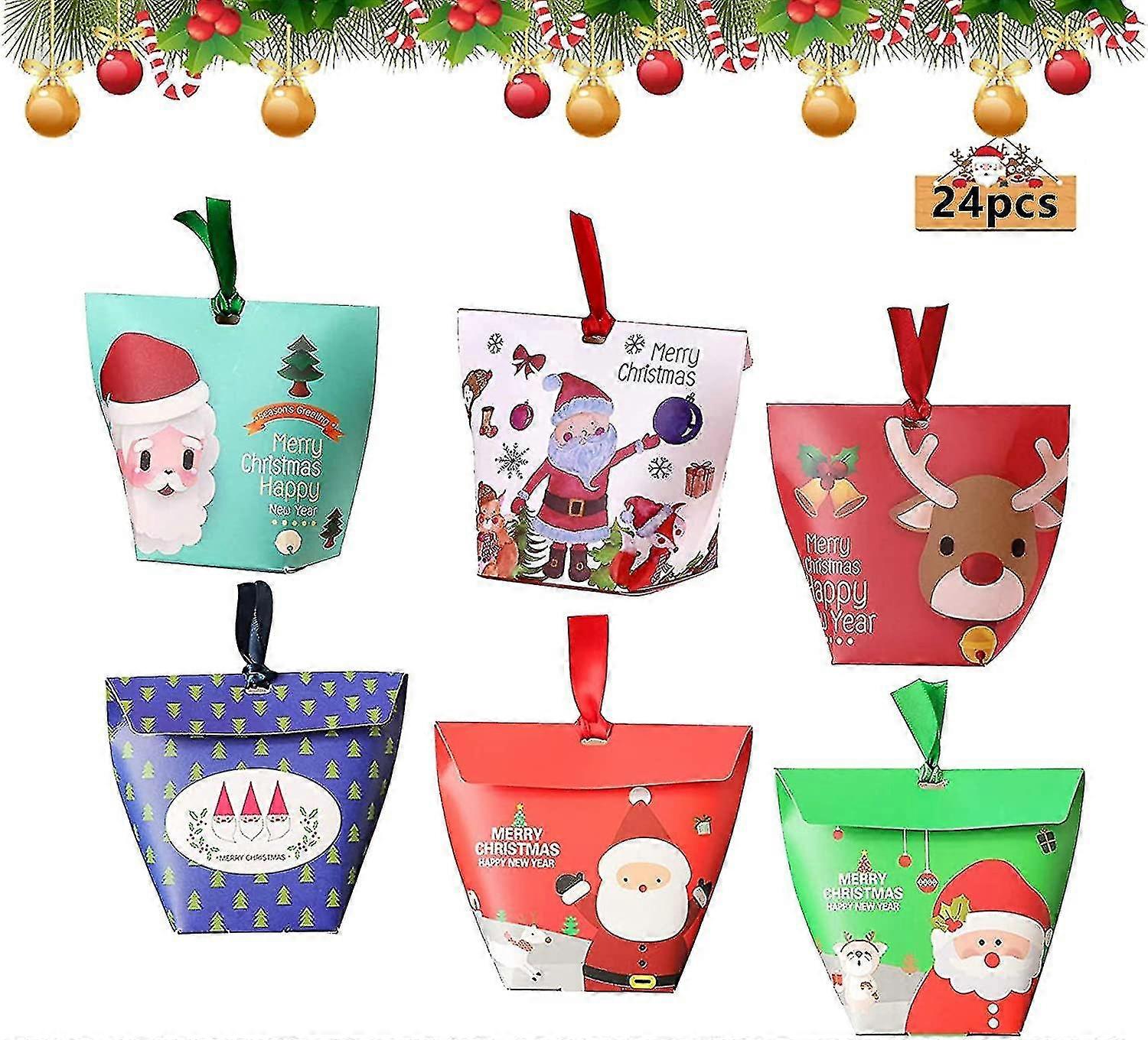24er-packung Weihnachtsbonbonboxen, Dekorative Weihnachtsgeschenkboxen, Weihnachtsgeschenktüten, Weihnachtsgeschenktüten Aus Kraftpapier