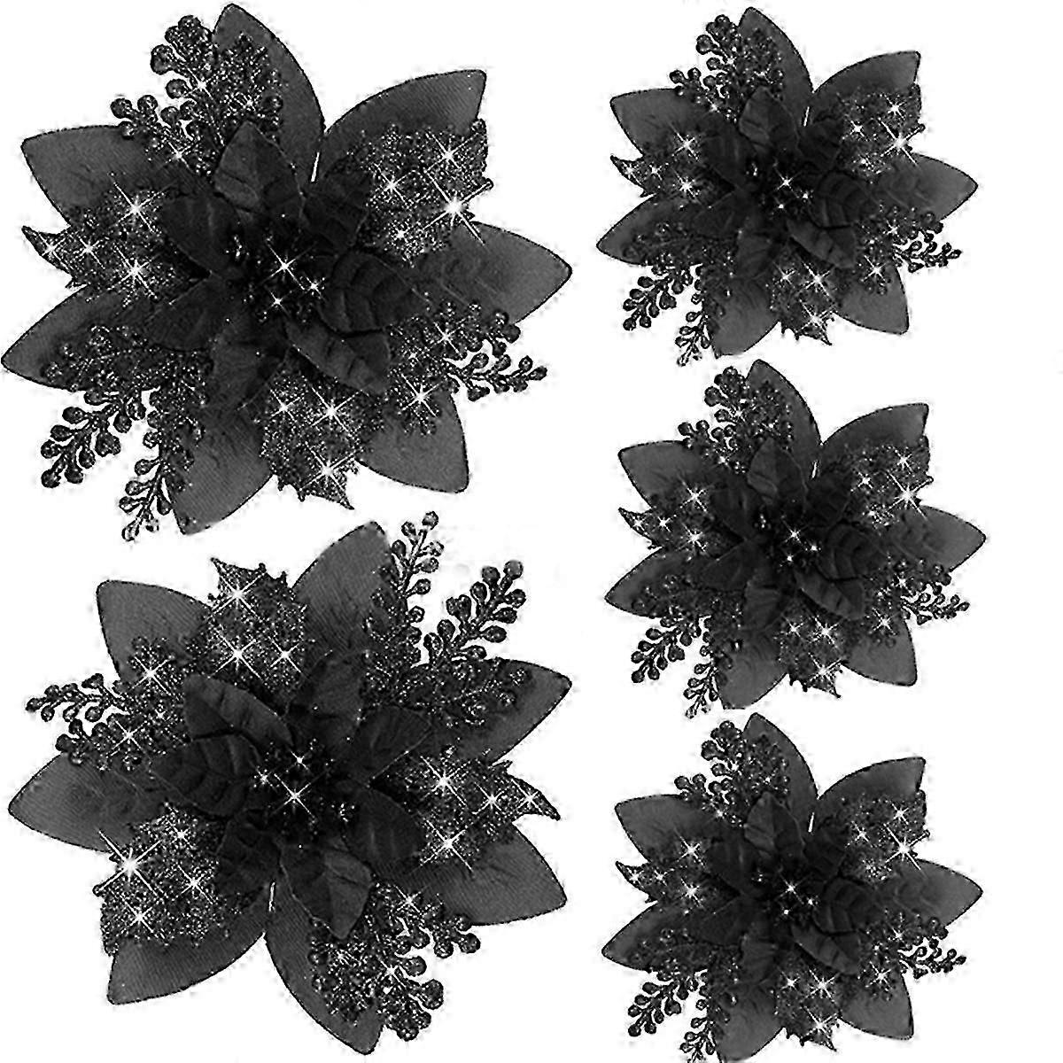 20 Stück 14,5 Cm Große Künstliche Glitzerblumen Für Weihnachten, Weihnachtsbaumschmuck, Neujahrsschmuck, Weihnachten, C