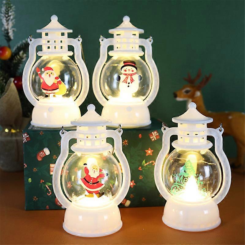 Beleuchtete Weihnachtslaterne, 4 Mini-schneekugeln Mit Glitzer, Retro-schneekugeln Mit Weihnachtsmann, Drehbare Weihnachtsdekolampe