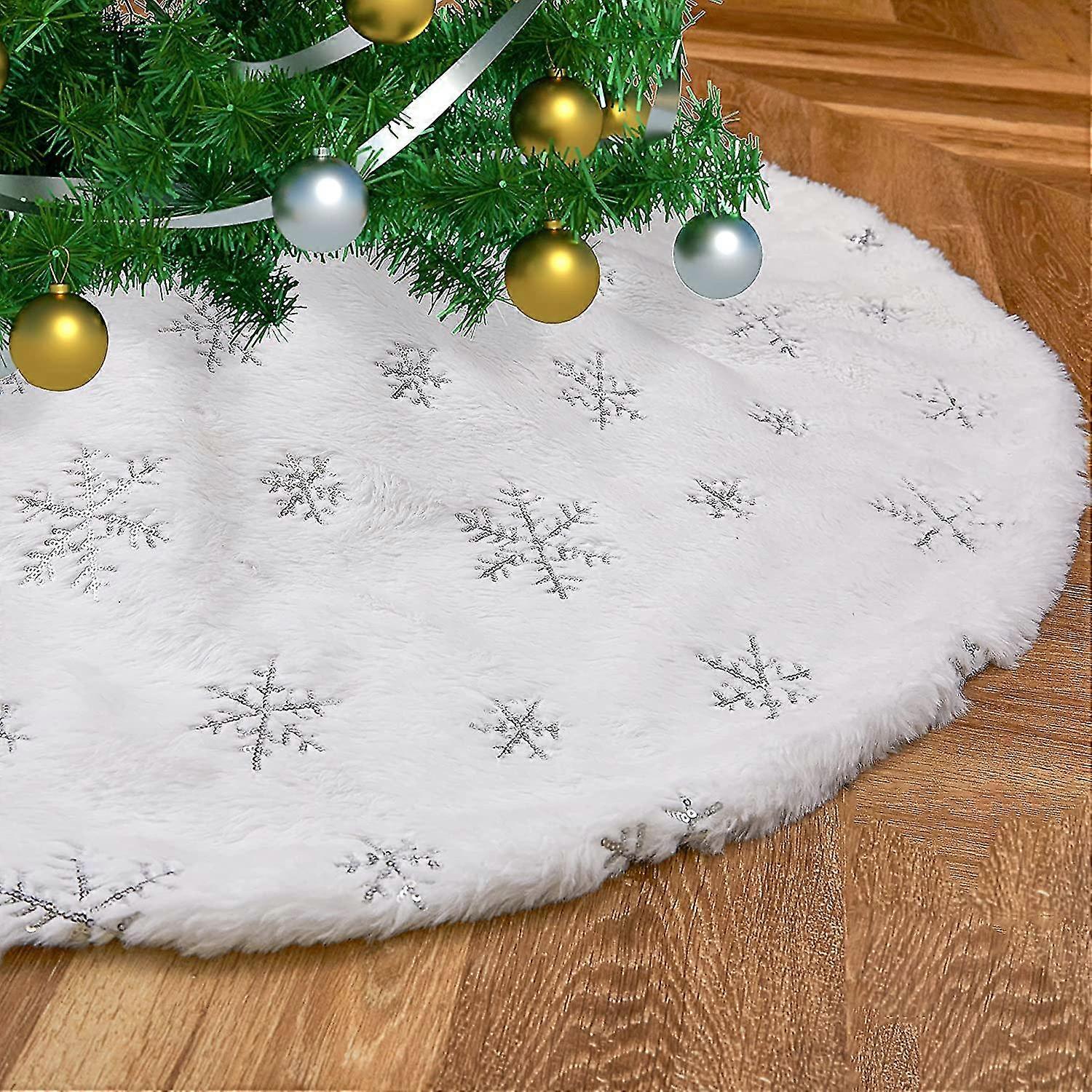 36 Zoll Weihnachtsbaumdecke, Schneeweiß, Flauschig, Kunstfell, Weihnachten