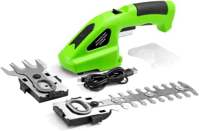 2-in-1-Elektro-Heckenschere, Mini-Akku-Heckenschere, Grasschere mit 2 Klingen, 3,6 v 1300 mAh Akku-Kantenschneider, elektrische Schere, elektrischer