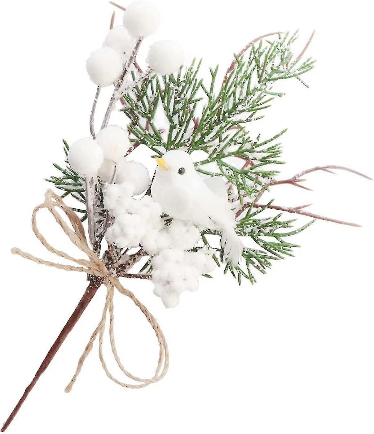 Weiße Beeren-picks, 8 Stück Weihnachts-kiefernzweige Mit Vögeln, Glitzer, Künstliche Beerenstängel