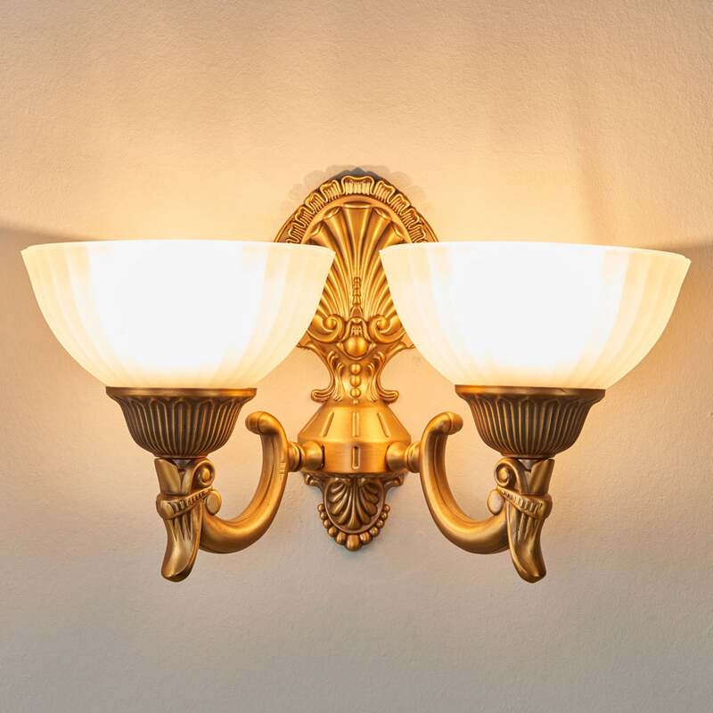 [neuwertig] B-ware Orion Wandleuchte Rocca 2-flammig Led Dimmbar Bronze Weiß Metall Glas 36,5cm