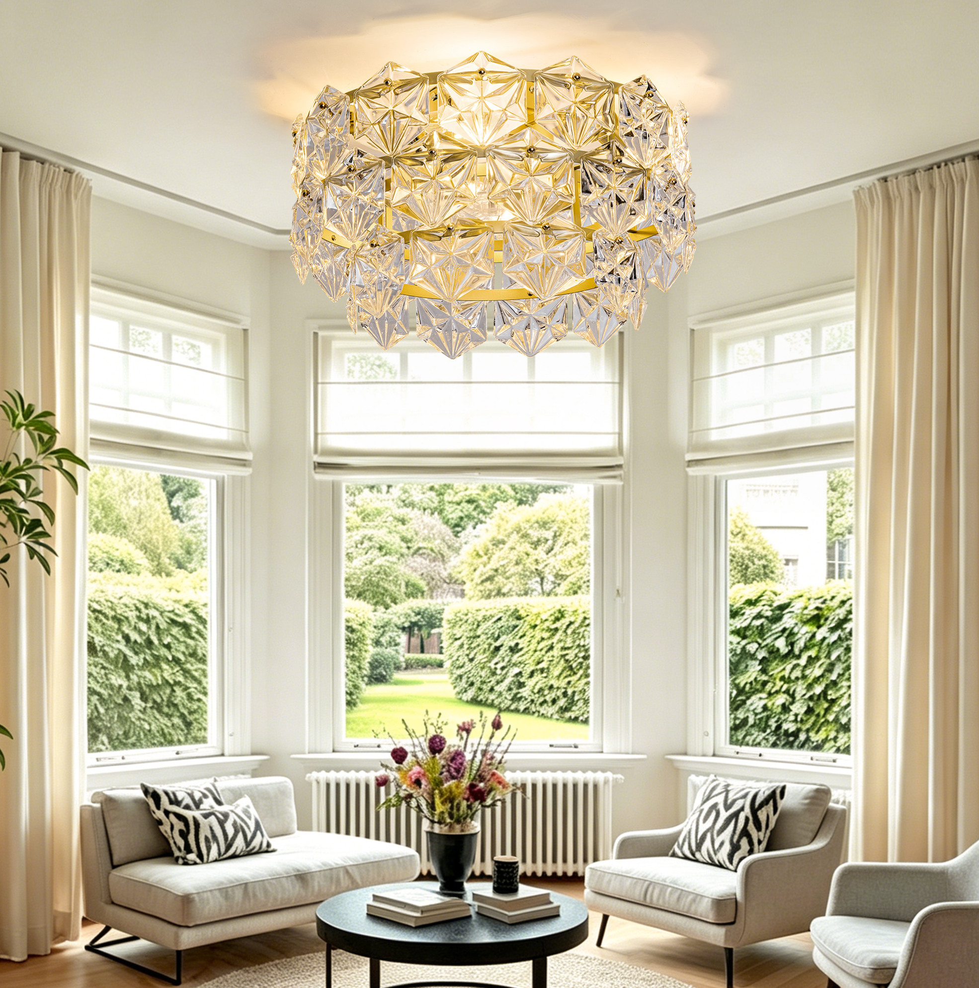 Deckenventilator Mit Leuchte (52.0x52.0x30.0 Cm), 6 Geschwindigkeitsstufen, App Und Fernbedienung, Glas Und Metall, Gold