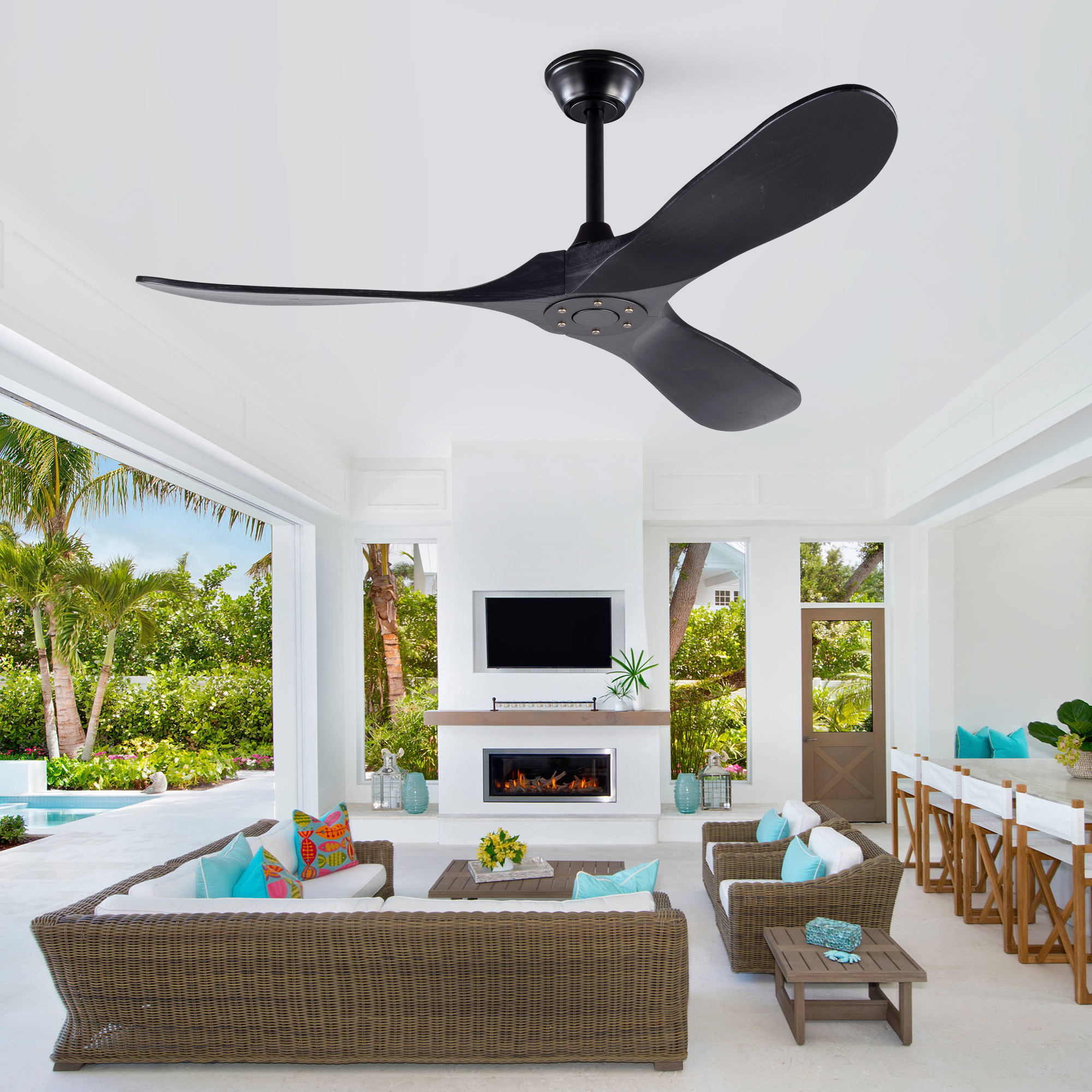 Redom Deckenventilator 52 Zoll, 6 Geschwindigkeiten, Vorwärts Und Rückwärtslauf, Paulownia Holz, Schwarz