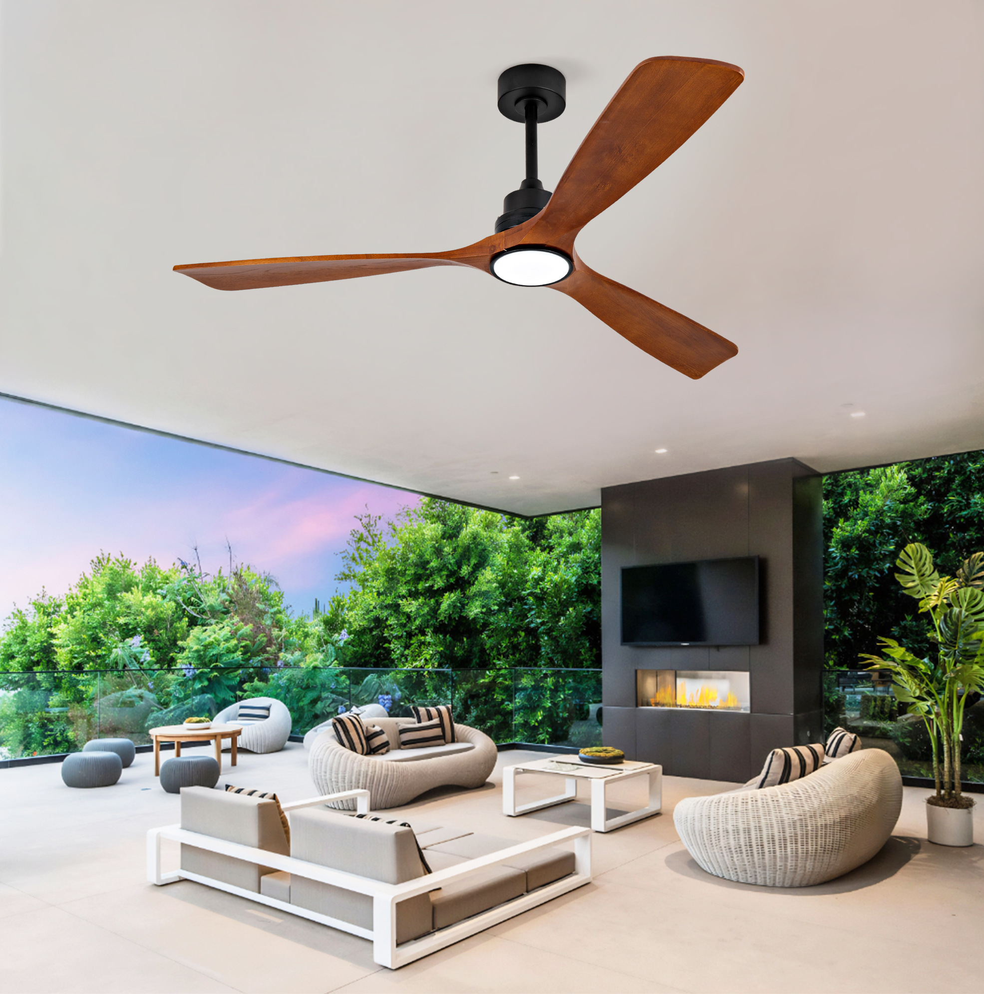 Deckenventilator 60 Zoll, Dimmbare Led Beleuchtung, 6 Geschwindigkeiten, Fernbedienung, Metall Und Holz, Walnuss Und Schwarz