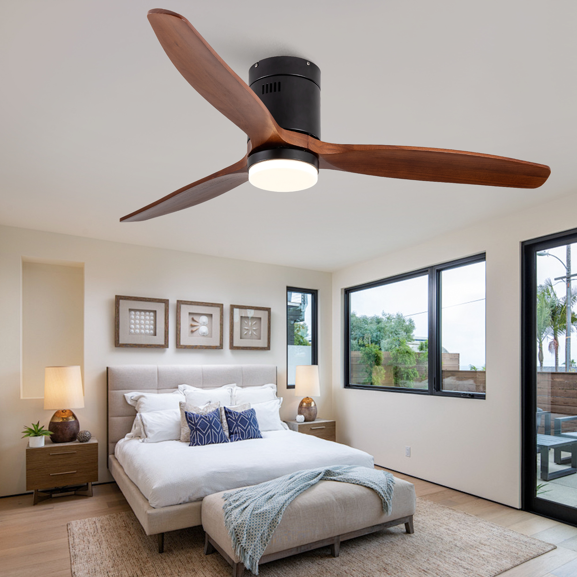 Redom Deckenventilator (89.0x22.0x22.0 Cm), Led Licht, Dc Motor Reversibel, Fernbedienung, Metall Und Holz, Schwarz Dunkelnussbaum