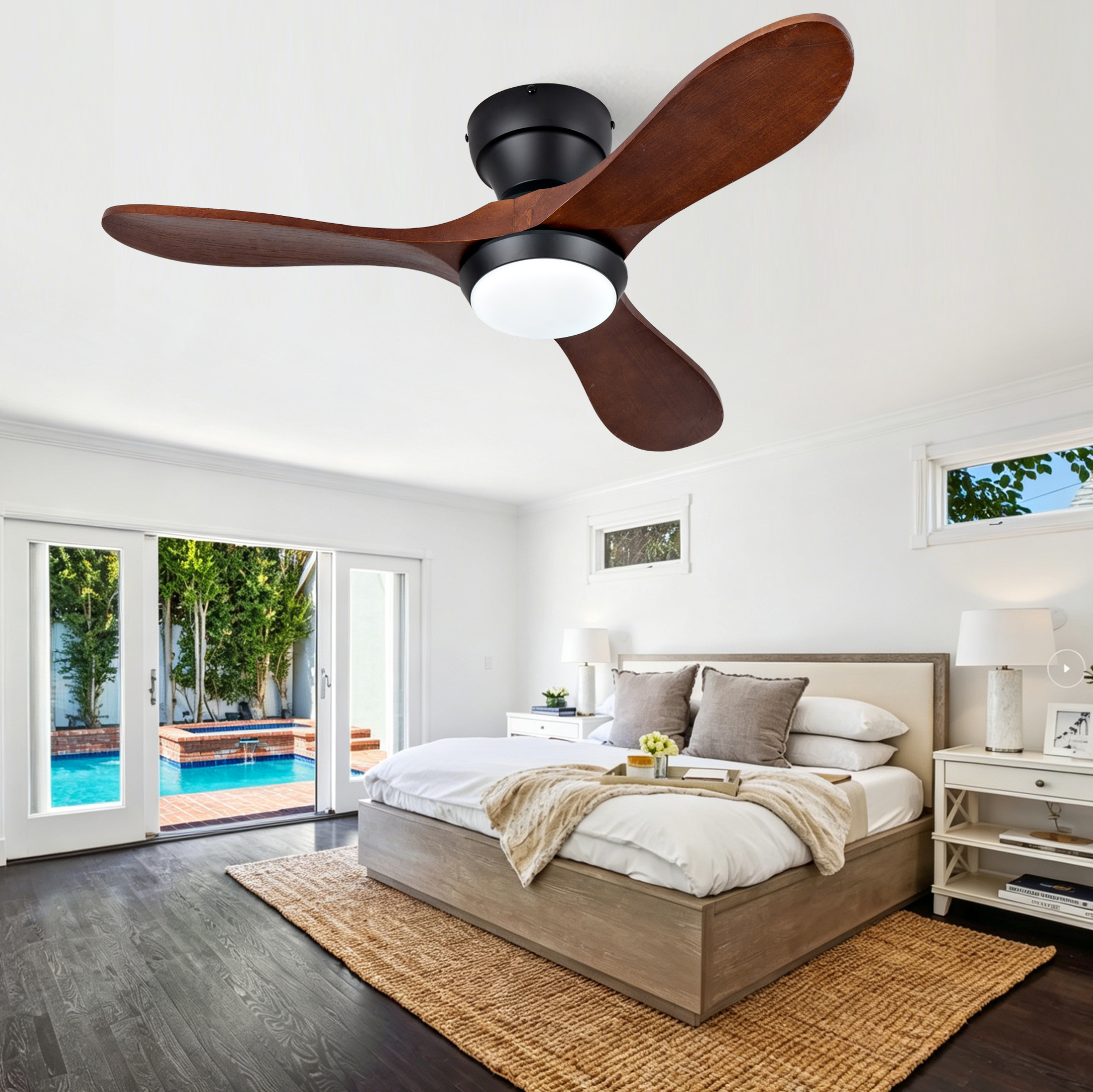 Redom Deckenventilator 45.0x35.0x20.0 Cm, Mit Led Und Fernbedienung, 6 Stufen, Metall Und Holz, Schwarz Dunkel Walnuss