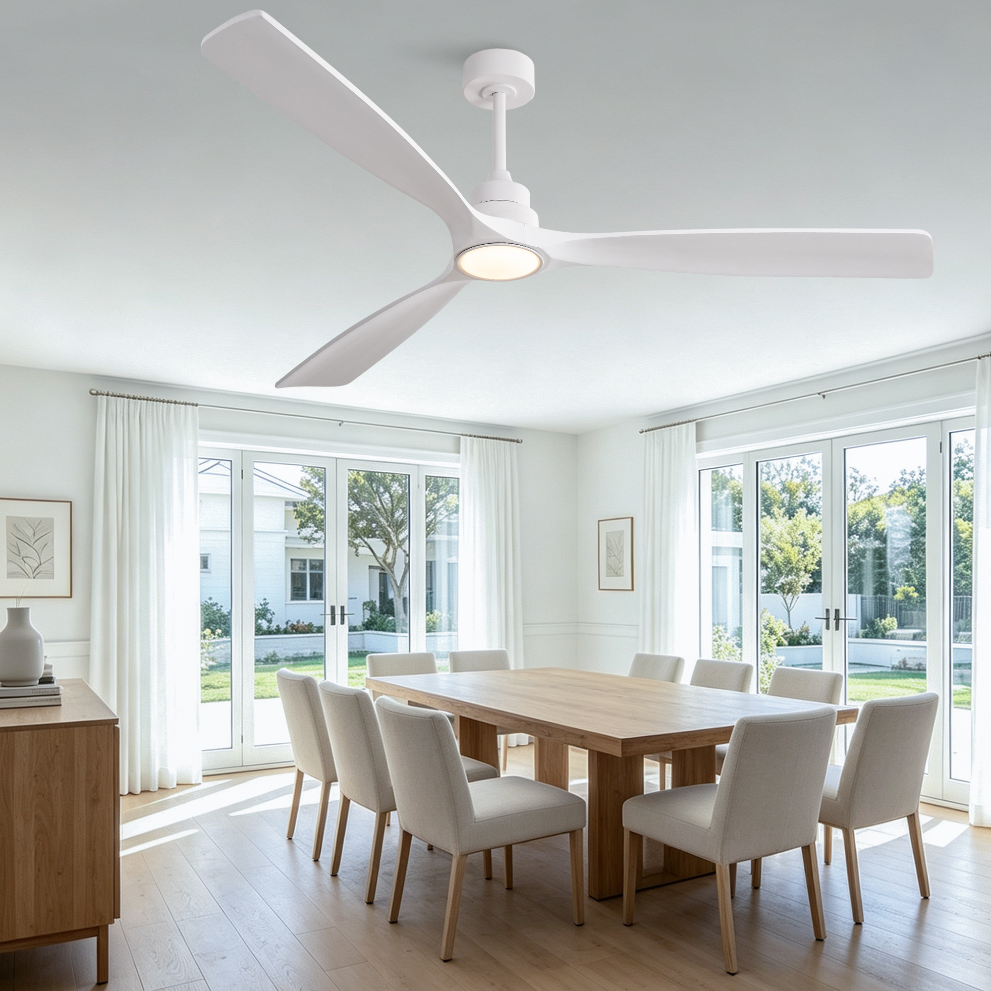 Redom Deckenventilator 113.0x19.0x18.0 Cm, 6 Geschwindigkeiten, Led Mit 3 Lichtfarben, Metall Und Holz, Weiß