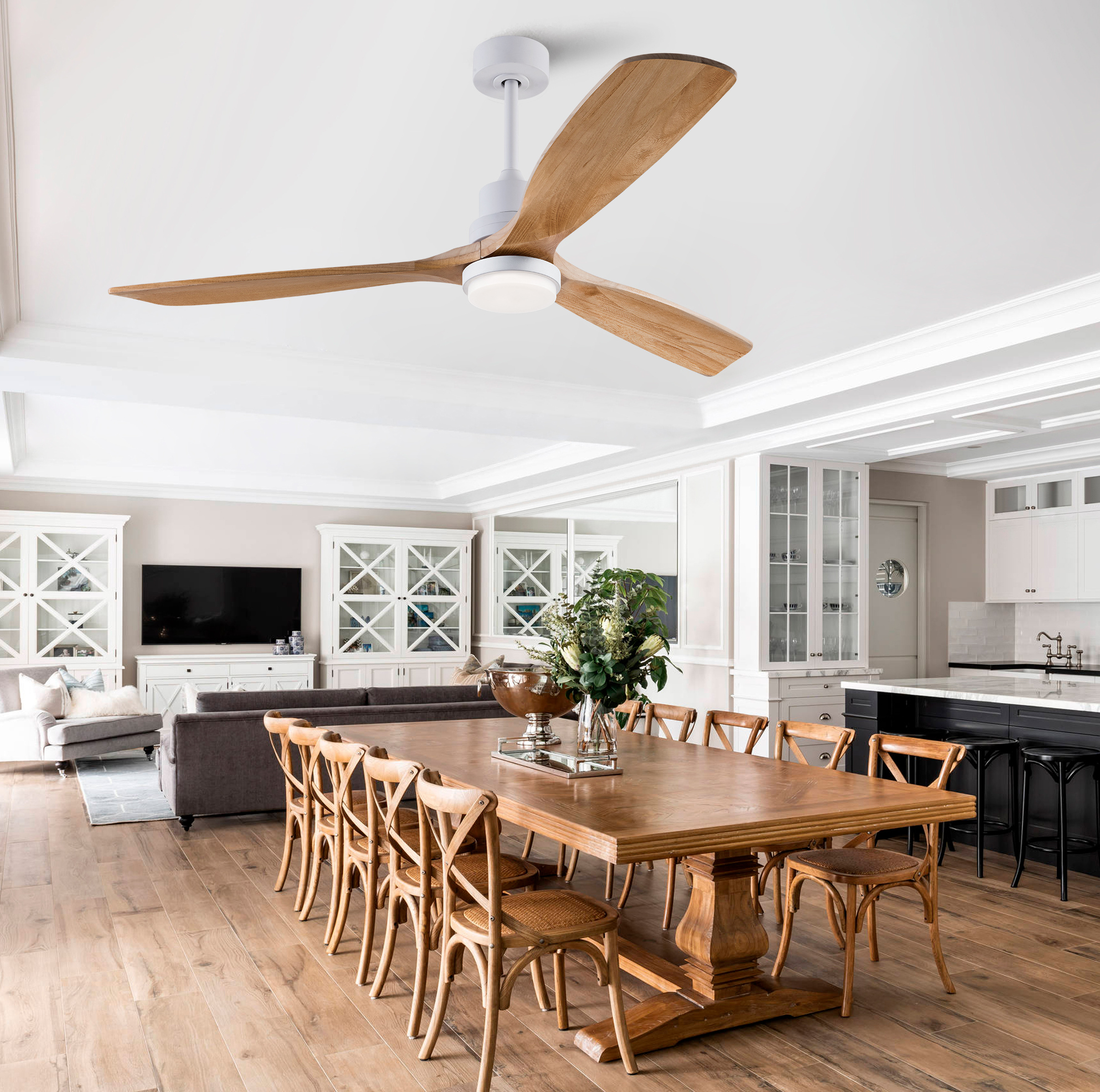 Deckenventilator 60 Zoll, 6 Stufen, Vorwärts Und Rückwärtslauf, Led Mit 3 Farbtemperaturen, Massivholz, Natur Und Weiß