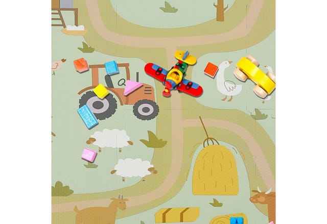 Relaxdays Puzzlematte, 21-tlg. Baby Spielmatte, Bauernhof-Motiv, Tiere, schadstofffreier Schaumstoff, Kindermatte, bunt
