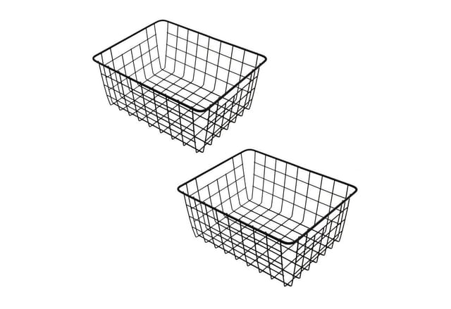 Aufbewahrungskorb aus Metall 28 x 22 cm schwarz - 2er Set - Regal Gitterkorb Schrank Organizer - Drahtkorb Metallkorb Korb für Regal Schrank Küche