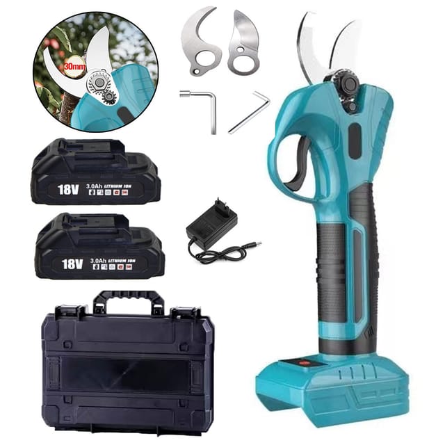 Batteriebetriebene Strauchschere, Batteriebetriebene Baumschere Mit Zwei Schneidköpfen, 18v Elektrische Gartenschere Mit 2x 3.0a Akku Und Ladegerät, Kompatibel Mit Makita