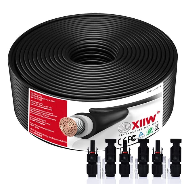 6mm² Schwarz 25m Solarkabel Solar Verlängerungskabel mit 4x 30A Solarstecker Photovoltaik Solarkabel Verlängerung IP67 Wasserdichter Rot für