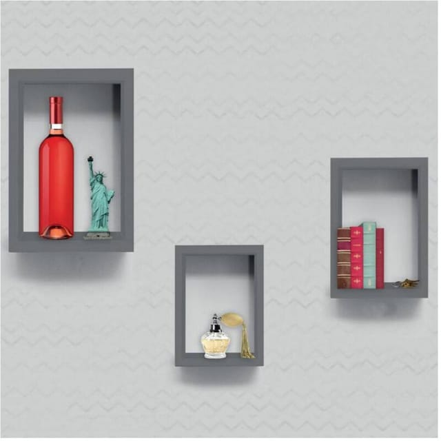 Trade Shop Traesio - Trade Shop - 3er-Set Wandregale, modernes Design, rechteckiger Würfel, aus grauem Holz -