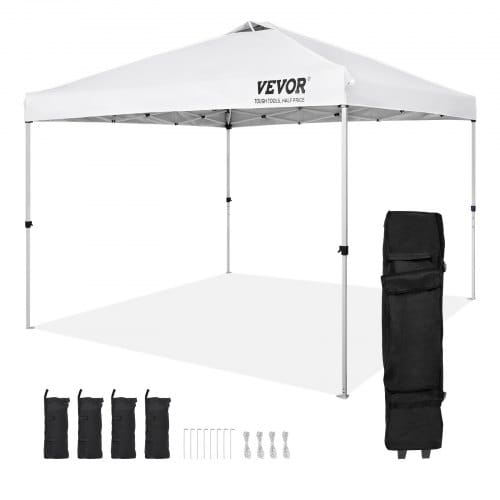 VEVOR Pavillon 304,8x304,8x320cm Gartenzelt 250D PU Silber beschichtetes Gewebe Faltpavillon inkl. Aufbewahrungstasche Partyzelt 6-8 Personen Pop up Zelt Faltzelt Gartenpavillon für Campingausflug