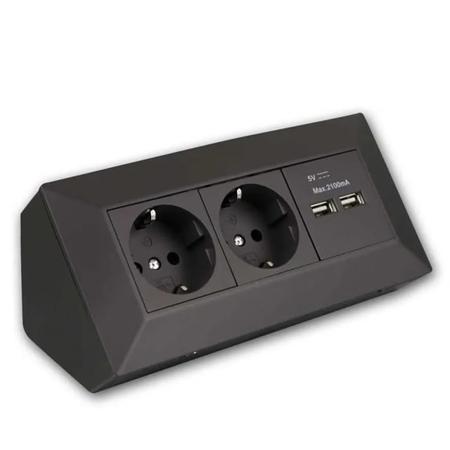 Steckdosenblock 2-Fach Schutzkontaktsteckdose 2X usb-a 3,1A schwarz