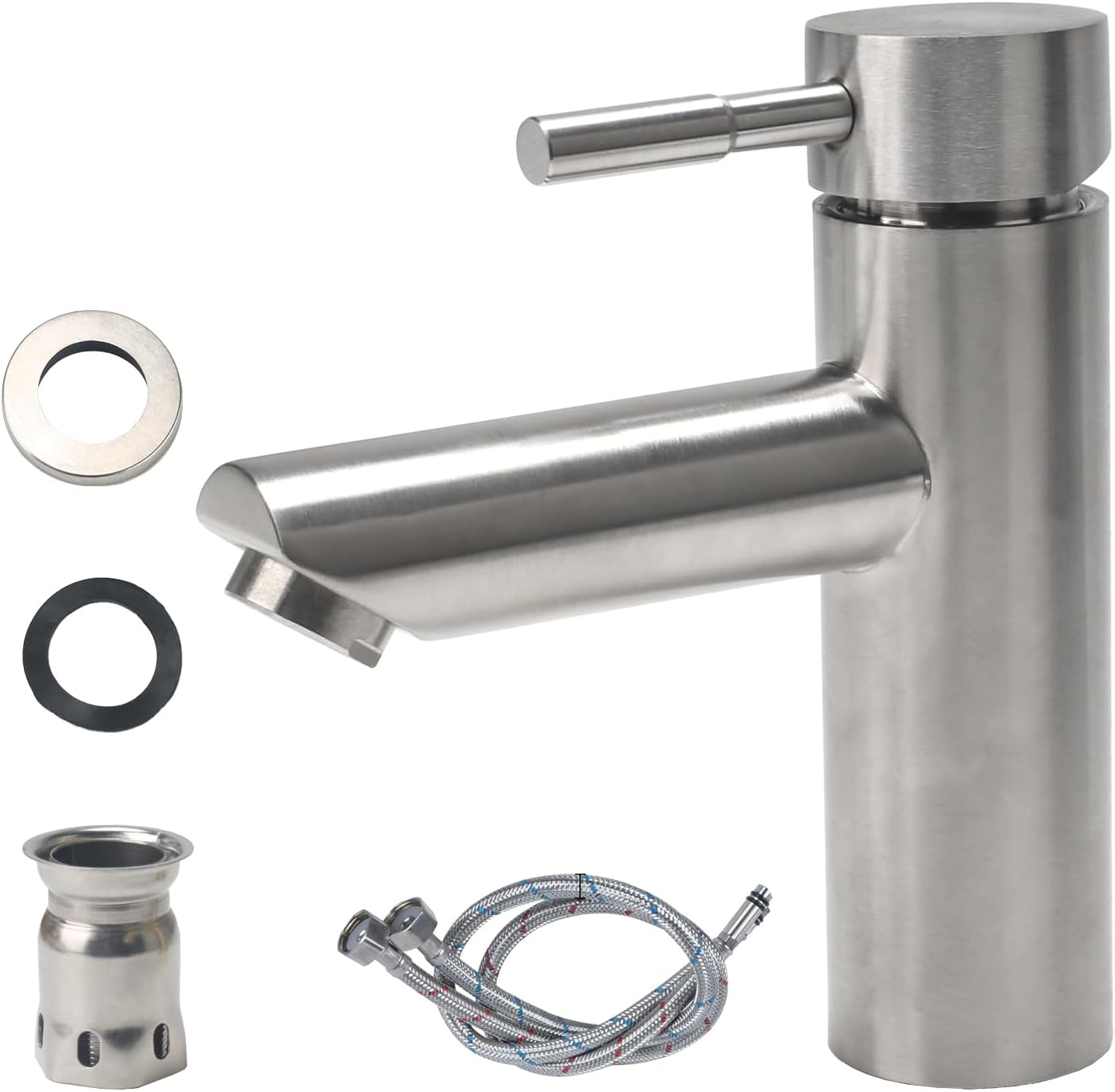 Küchenarmatur Aus Edelstahl 304, Badarmatur Mit Schlauch, Warm- Und Kaltwasser-waschtischarmatur, Waschbeckenarmatur, Gästebadarmatur (silber).