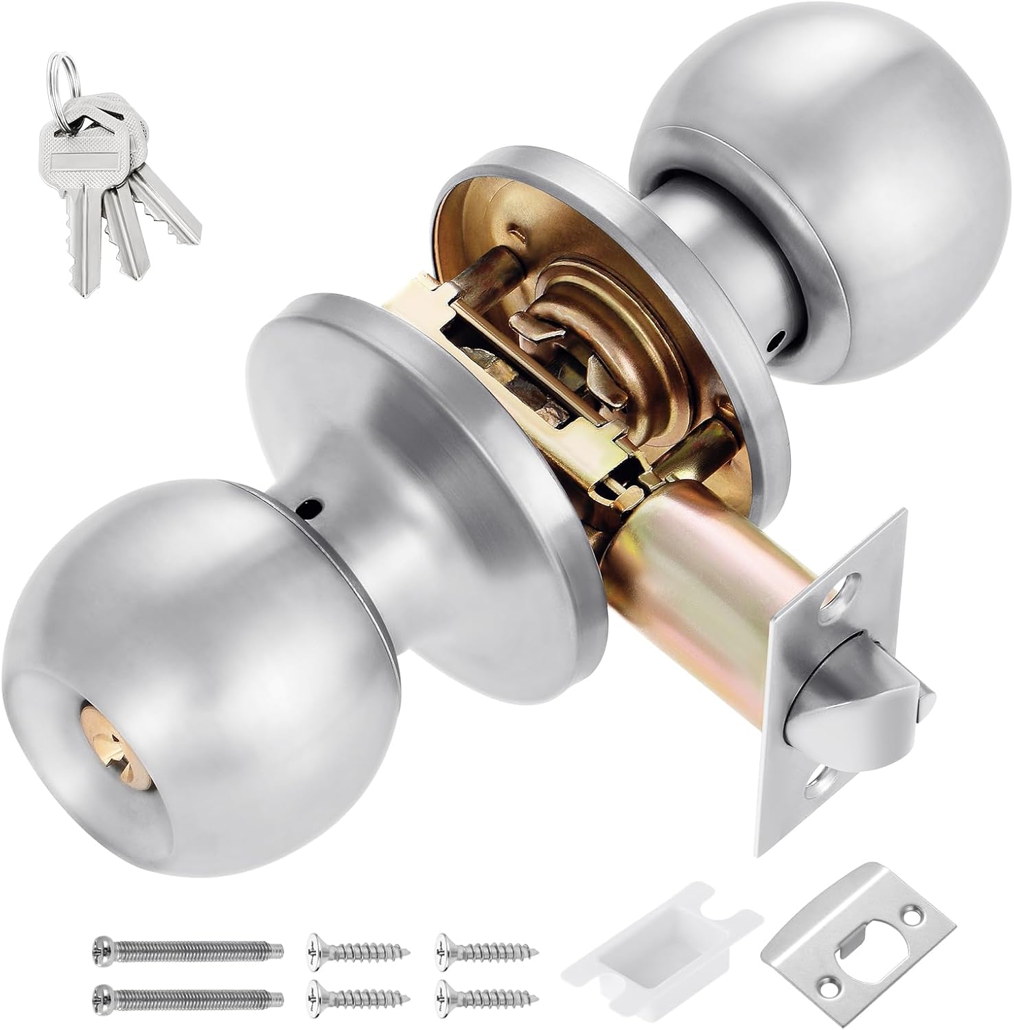 Türknauf Mit Schloss Und Schlüsseln, Haustürschloss, Außenschloss-set, Innentürgriff, 1 Stück (silber)