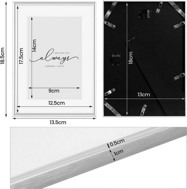 2er Bilderrahmen 13x18cm Fotorahmen mit Ständer Aluminium Silber Matt Posterrahmen mit Passepartout Aufhängen/Aufstellen, Metall Rahmen mit