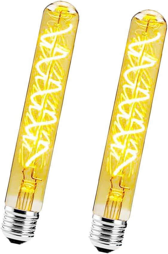 Zweierpack Dimmbare 4w Edison Led-spiralfadenlampen (e27 T30), Bernsteinfarbenes Glas, Warmweißes Licht 2700k, Dekorative Retro-leuchte, Vintage-edison-glühbirnen.