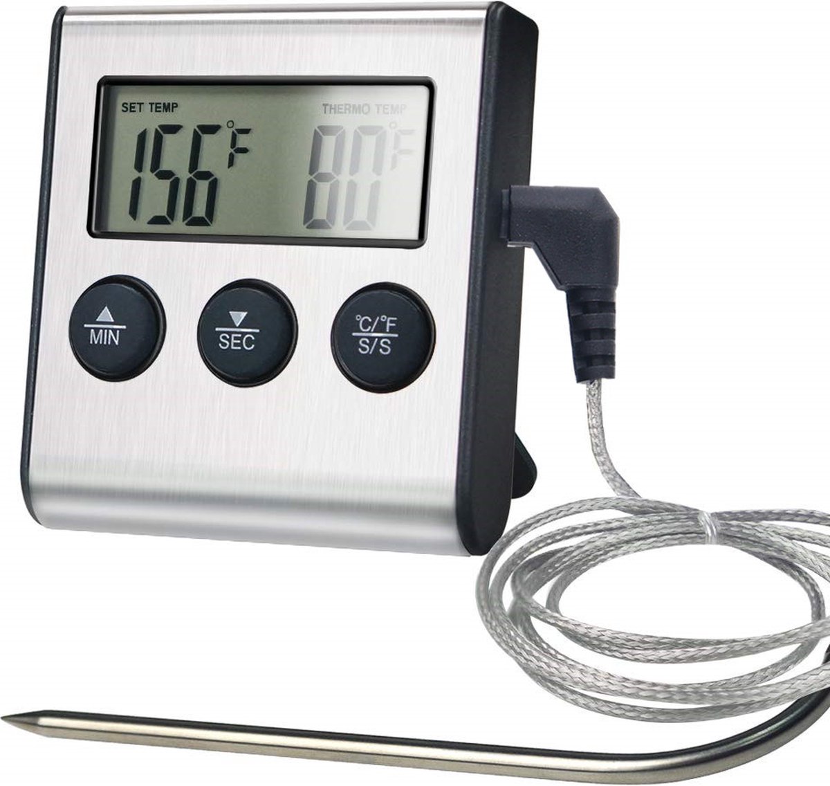 Fleischthermometer - Küchenthermometer - Edelstahl - Digital - Grillthermometer - Mit Timer - Magnetisch - Auch Geeignet Für Fleisch, Grill Und Backofen.