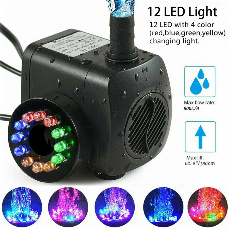 Extrem Leise Tauchpumpe, Fördermenge 140 Gallonen/stunde, Leistungsaufnahme 10 Watt, Mit Farbigen Led-leuchten.