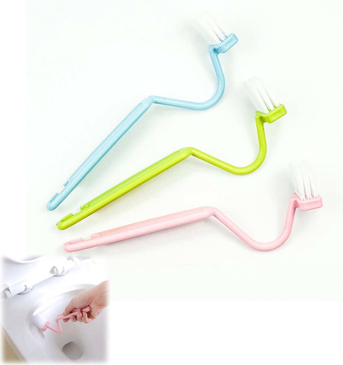 Wc-bürsten – 20 Cm, Gebogener Griff – Für Die Reinigung Von Ecken Und Kanten – Badezimmeraccessoires – Blau, Grün, Rosa