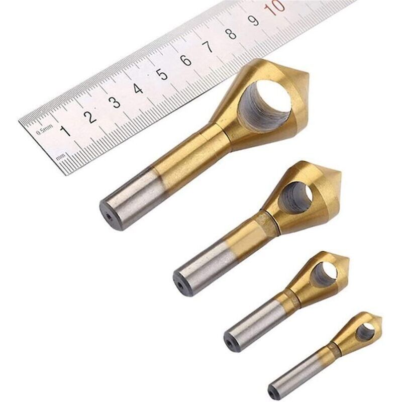 4-teiliges Zubehörset Für Metallbearbeitung, Bestehend Aus Einem Titanbeschichteten Fräser, Einem Stufenbohrer Zum Entgraten Und Einem Fasen- Und Formwerkzeug (2-5/5-10/10-15/15-20 Mm).