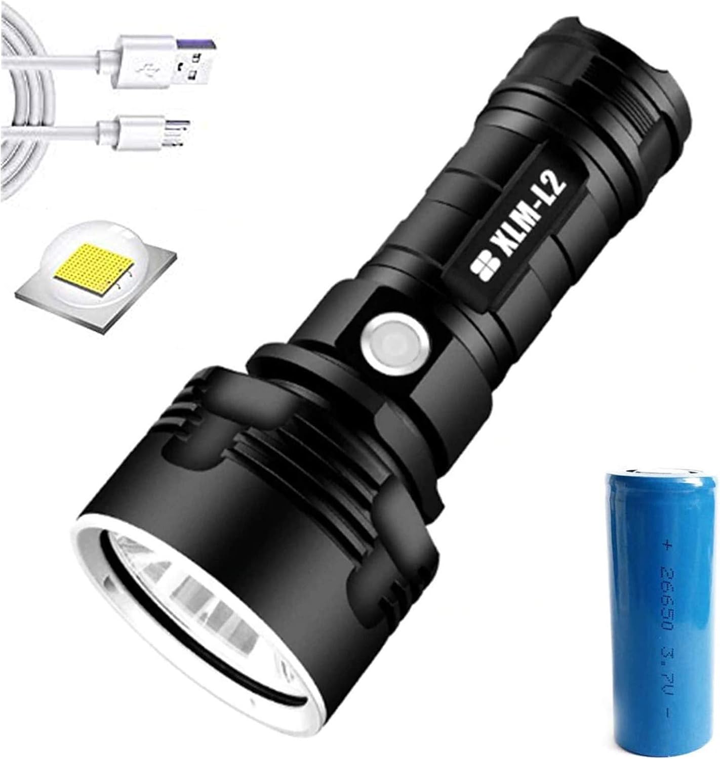 Wiederaufladbare Taschenlampe, 30.000-100.000 Lumen Helle, Wasserdichte Led-taschenlampe (25w Xlm-l2)