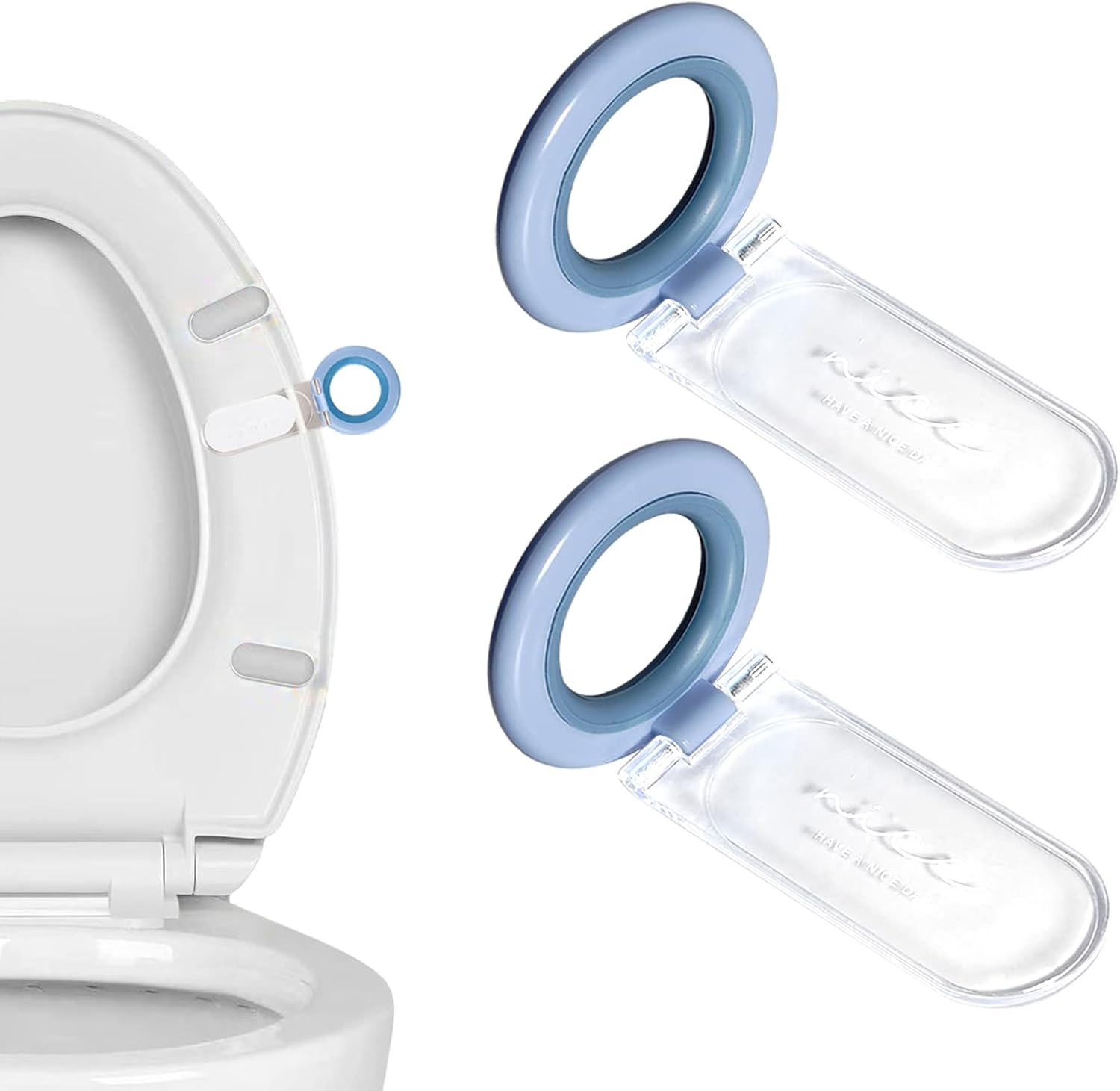 2er-pack Blaue Wc-sitzgriffe. Diese Wc-sitzgriffe Mit Zuglaschen Verhindern Den Direkten Kontakt Mit Dem Wc-sitz Und Sind Somit Praktischere Und Hygienischere Badaccessoires.