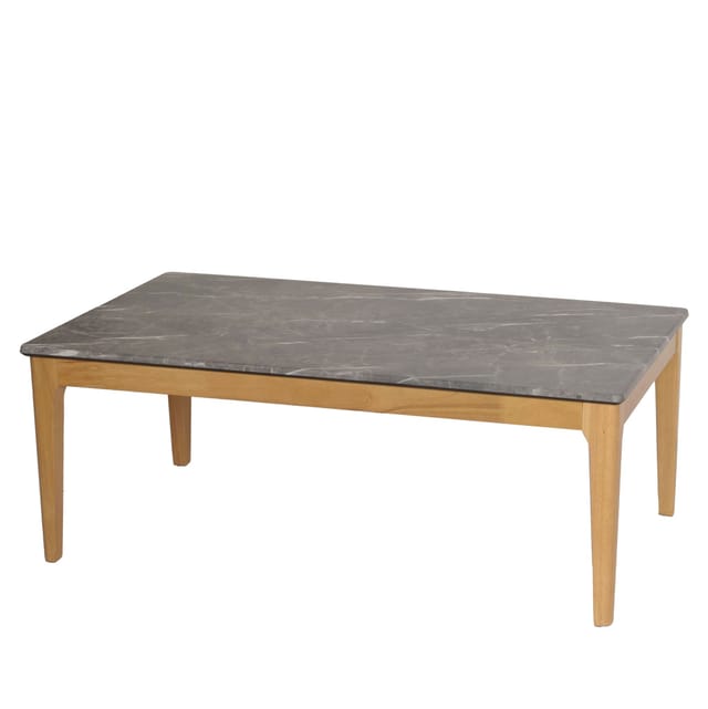[NEUWERTIG] Couchtisch HHG-649, Beistelltisch Sofatisch, Massiv-Holz HDF Laminat Melamin 46x120x70cm, Marmor/Stein-Optik helle Beine