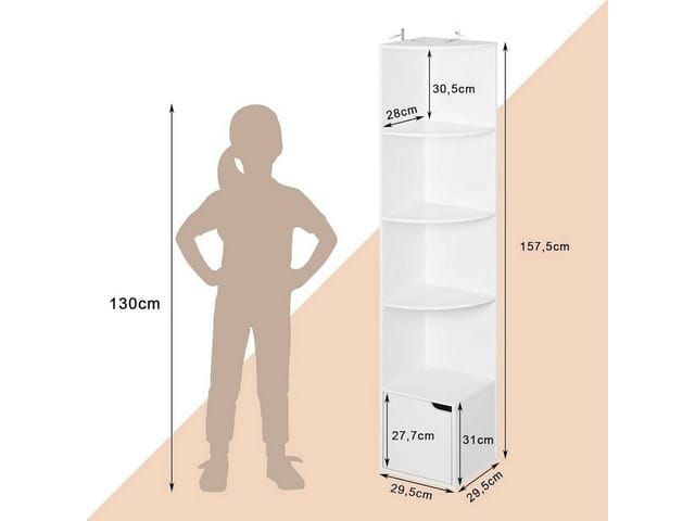 Woltu - 5 Ebenen Bücherregal Eckregal Leiterregal Standregal mit Tür Bücherschrank aus Holzwerkstoff für Arbeitszimmer Schlafzimmer Wohnzimmer Büro