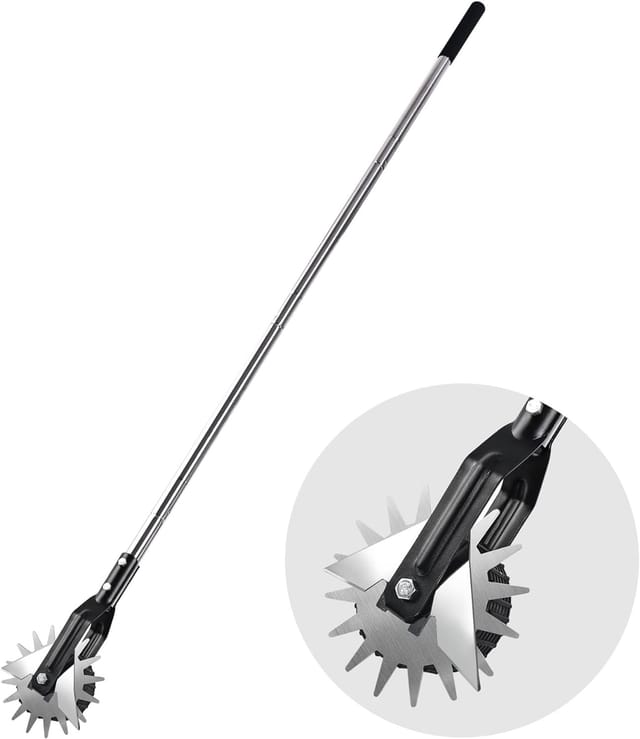 Manueller Unkrautvernichter, Rotierender Rasentrimmer mit Rad, stabiler 3-teiliger Griff aus Edelstahl, 130 cm