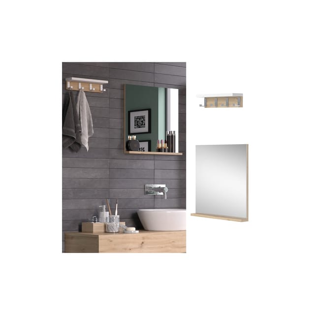 Vicco - Badezimmerspiegel Henri, Weiß, 50 x 51.6 cm mit Regal