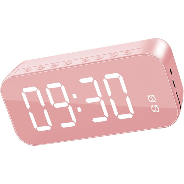 Led-spiegelwecker, Digitaler Lautsprecherwecker, Usb-wiederaufladbarer, Kabelloser Nachttischwecker Mit Digitaler Zeitanzeige, Geeignet Für Schlafzimmer, Zuhause Und Büro, Rosa.