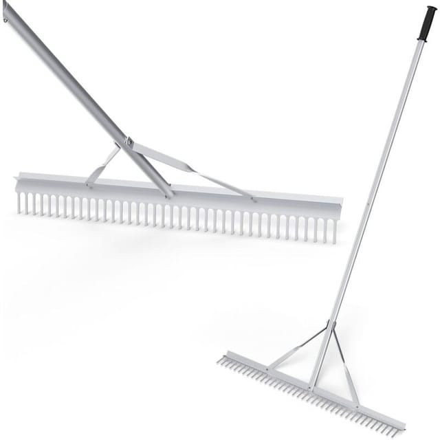 Rechen, Gartenrechen Aus Aluminium Mit 91 Cm Breitem Rechenkopf, 36 Zinken & 174 Cm Langem Griff, Laubrechen, Laubbesen, Rasenrechen Zum Lockern Des Bodens, Landschaftspflege, Gartenpflege - Costway