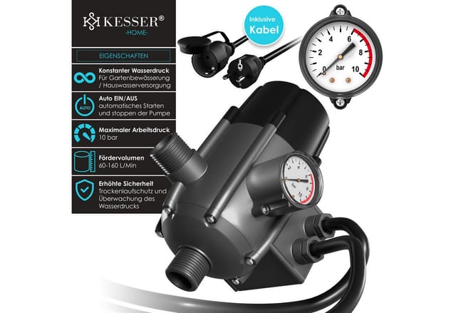 KESSER® Pumpensteuerung mit Baranzeige mit Kabel 10 bar Druckwächter elektrisch Druckschalter überwacht den Wasserdruck - automatisches Ein- und Ausschalten