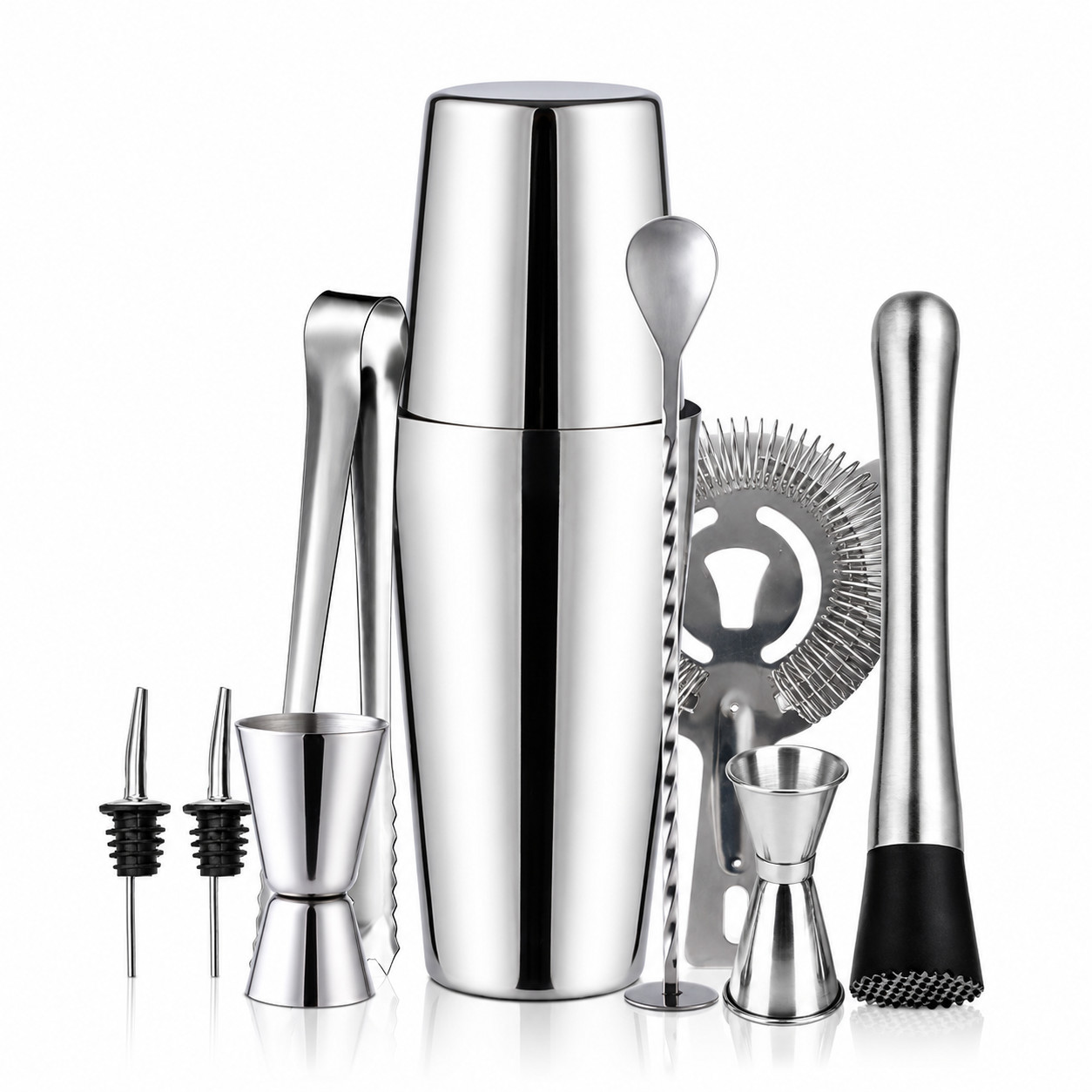 10-teiliges Cocktailshaker-set, Barset, Inklusive 750-ml-shaker – Edelstahl, Silber