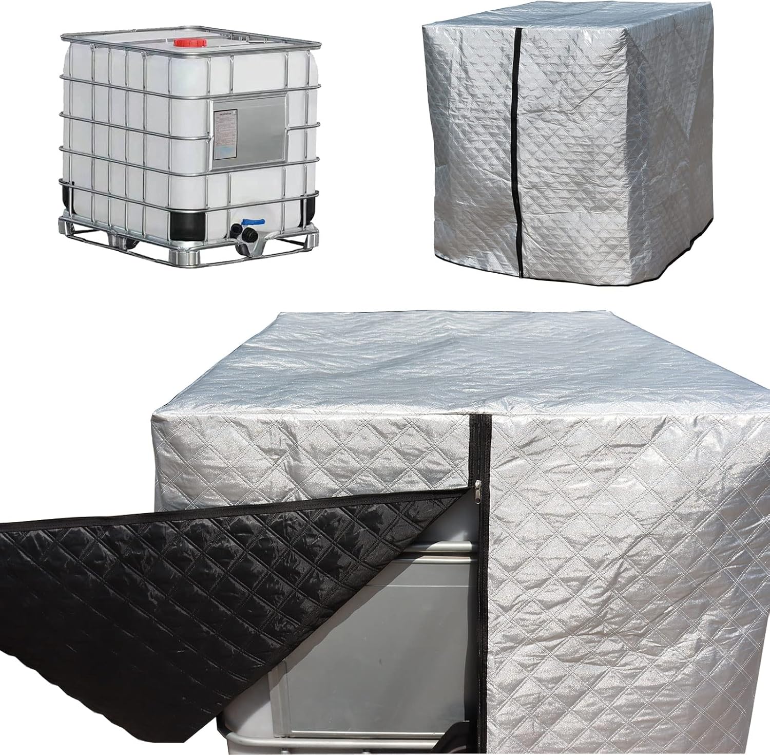 Ibc-containerabdeckung (1000 L), Frostbeständig, Uv-beständig, Mit Reißverschluss, 120 X 100 X 116 Cm (silber)