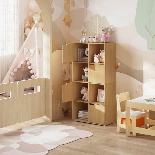Woltu - Bücherschrank Bücherregal 8 Fächern Aufbewahrungsregal, Standregal Aktenregal Raumteiler mit 4 Türen Büroregal für Wohnzimmer Arbeitszimmer