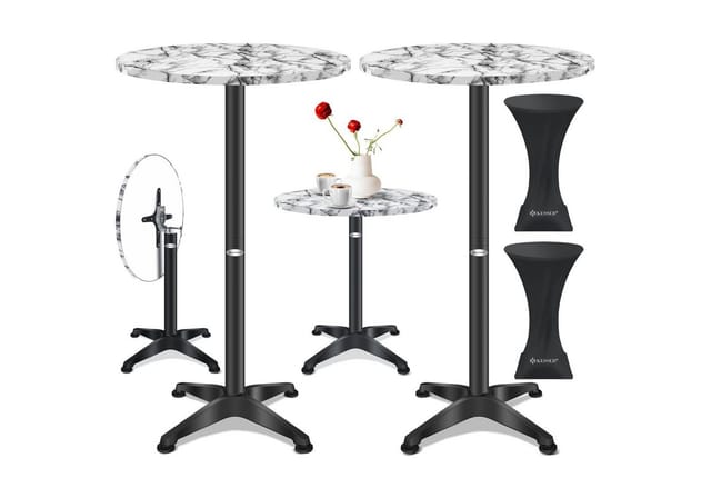2in1 Stehtisch klappbar Bistrotisch Aluminium Edelstahlplatte höhenverstellbar 70cm / 115cm Partytisch Tisch In- & Outdoor Hochzeit Marmor / ø 80 cm