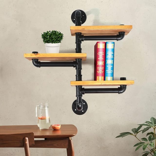 Industrielles Wandregal bis 50 kg - 3 Etagen - Vintage - Aus Metall - Für Schlafzimmer, Wohnzimmer, Küche