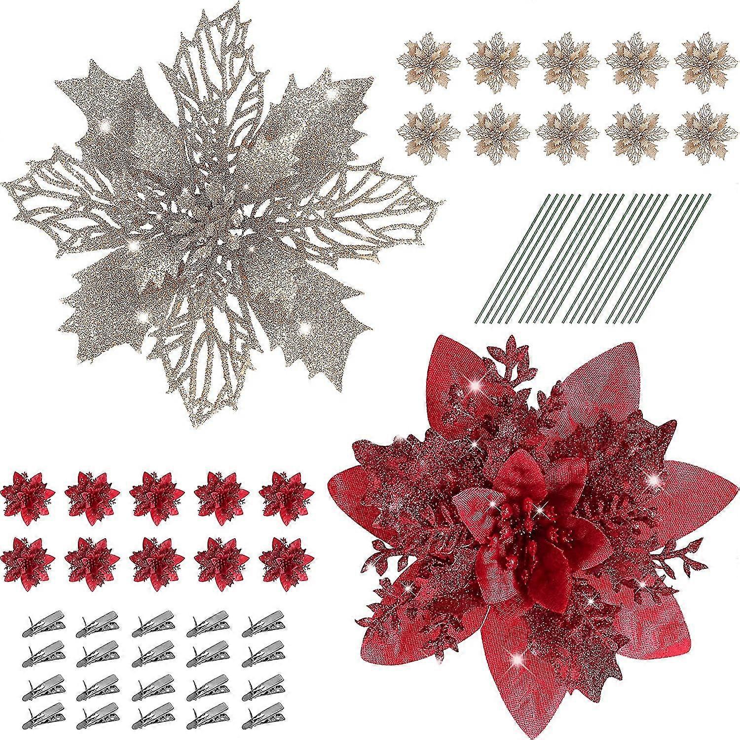 20 Stück Roségoldene Weihnachtssternblüten (5,5/6,3 Zoll) Als Christbaumschmuck. Weihnachtsgirlande